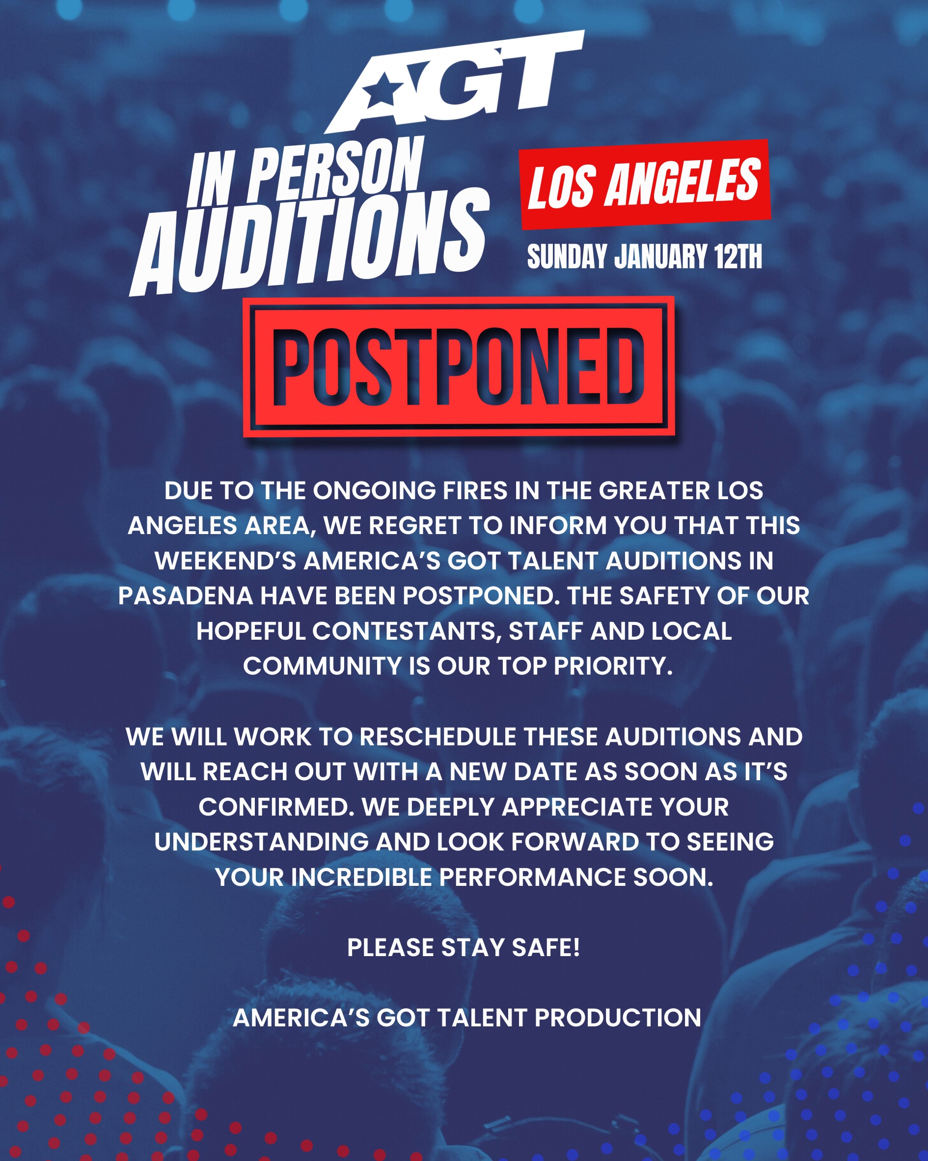 Pasadena Auditions have been Postponed.